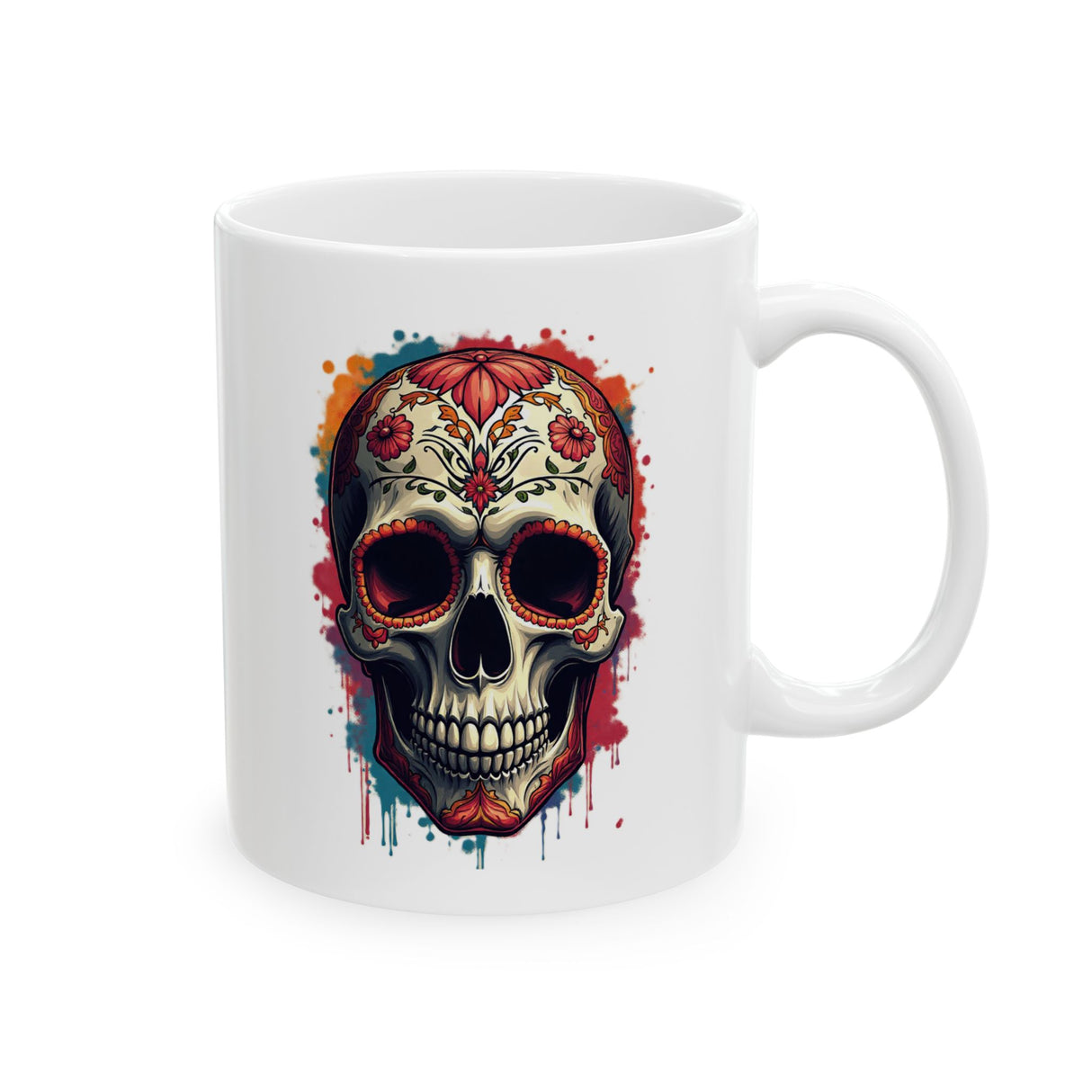 Day of the Dead Skull Ceramic Mug — Día de los Muertos Coffee Cup (11oz, 15oz)