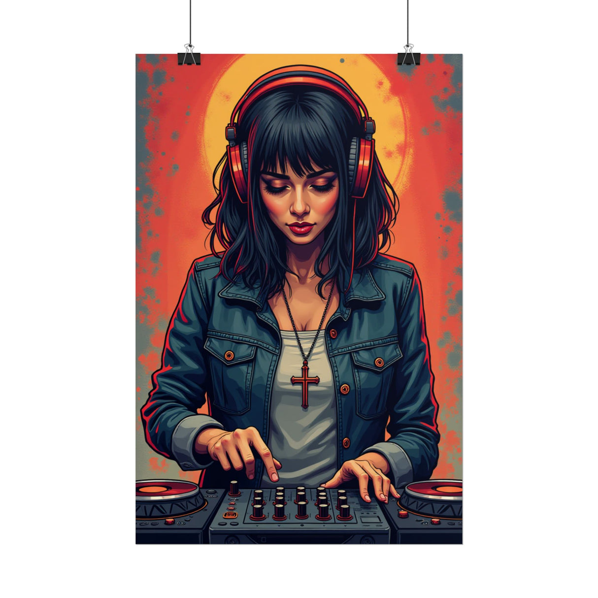 DJ Girl Poster — Retro Neon Female DJ Rolled Wall Art