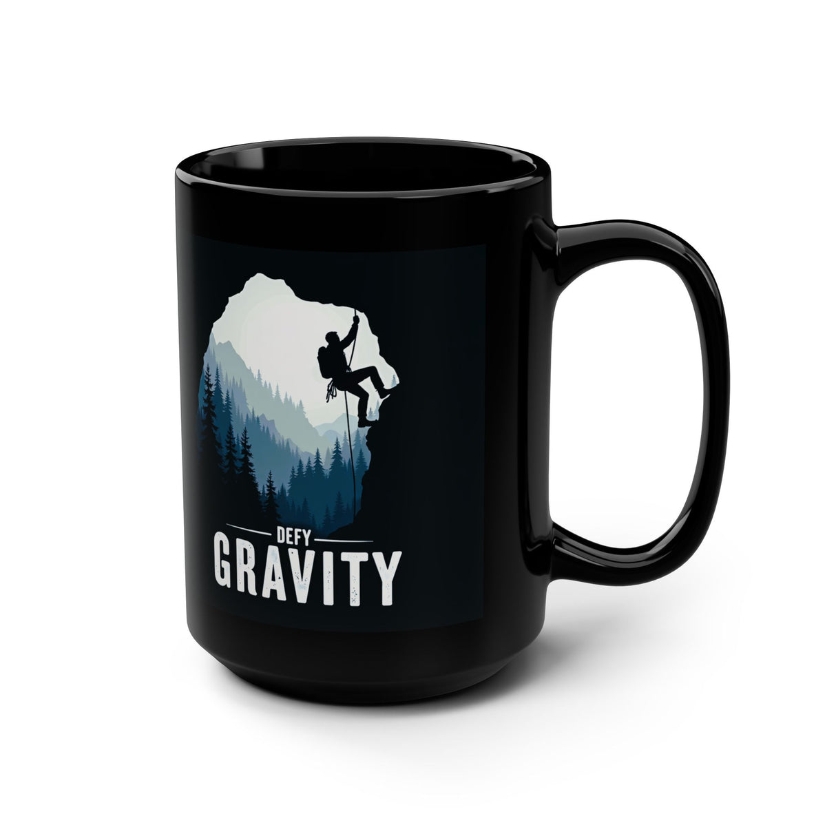 Defy Gravity Climbing Mug — 15oz Black Coffee Cup
