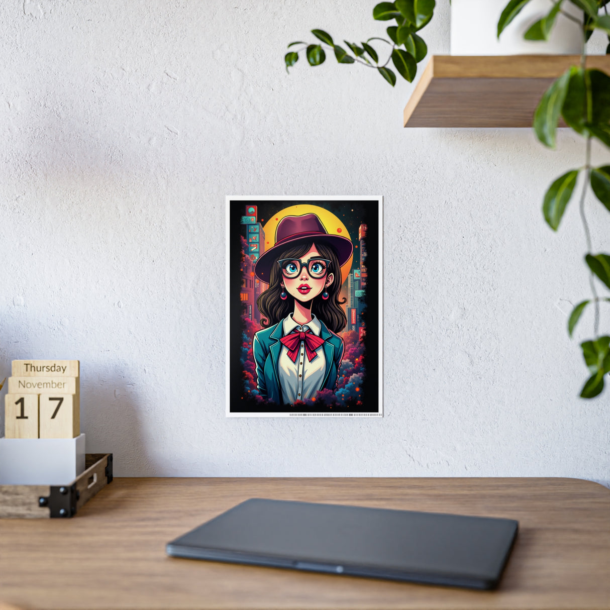 Z Detective Gloss Poster — Retro Neon Girl Portrait Art Print