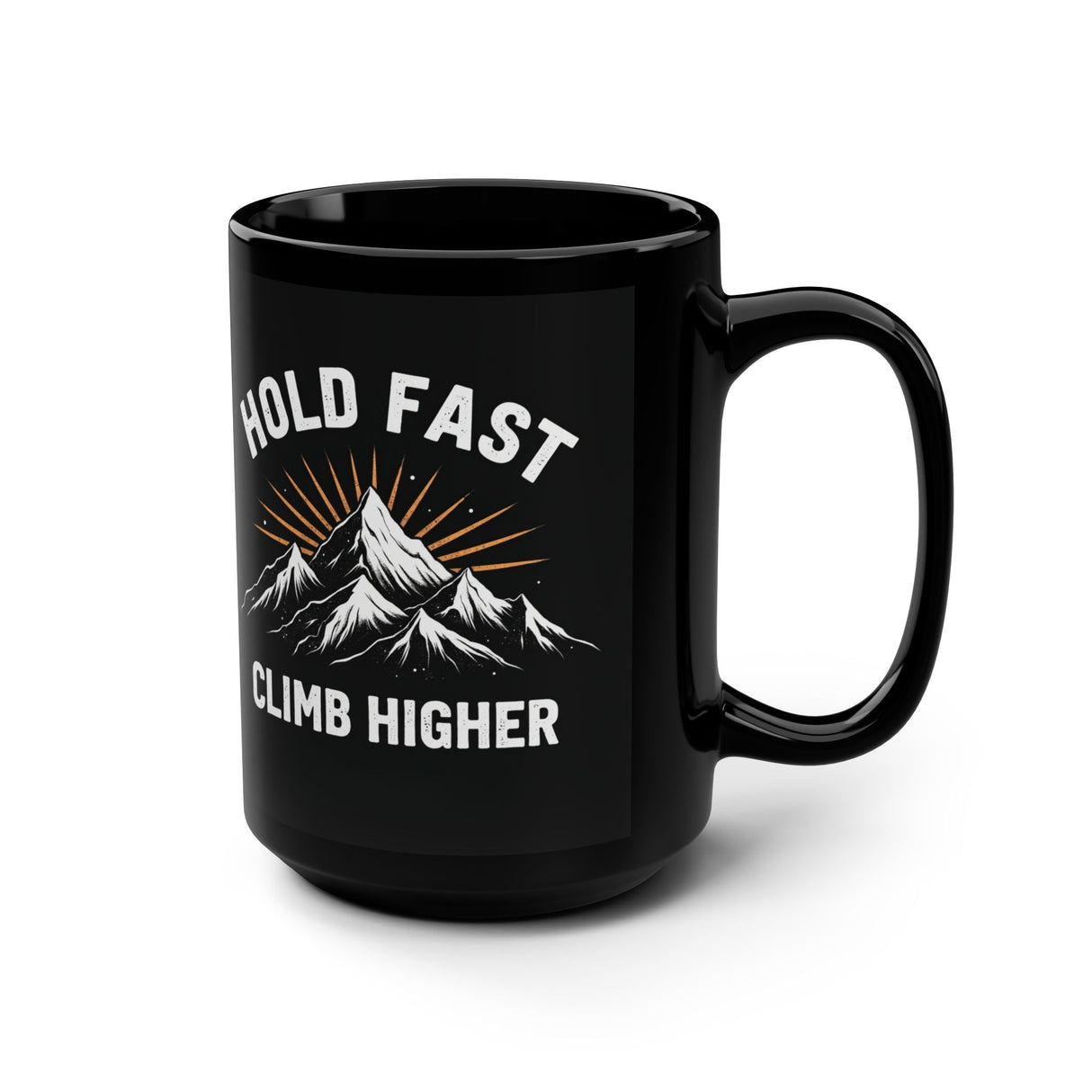 Hold Fast Climb Higher Black 15oz Mug — Mountain Adventure Coffee Cup