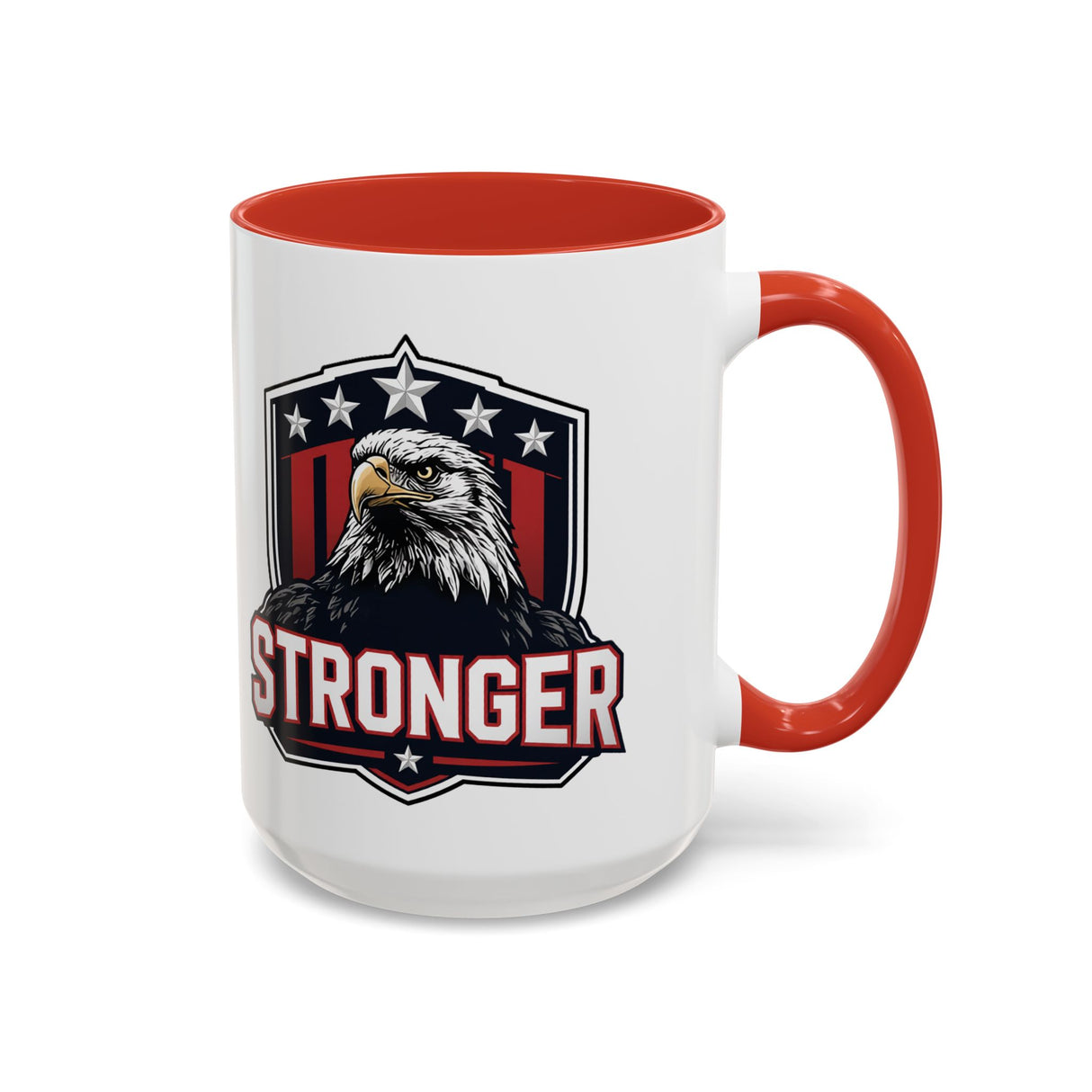 Stronger Eagle Accent Coffee Mug — Patriotic American Flag Beverage Mug (15oz)