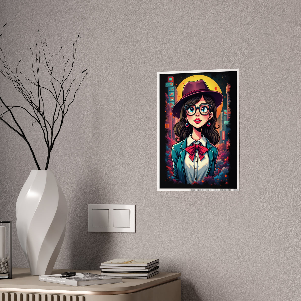 Z Detective Gloss Poster — Retro Neon Girl Portrait Art Print