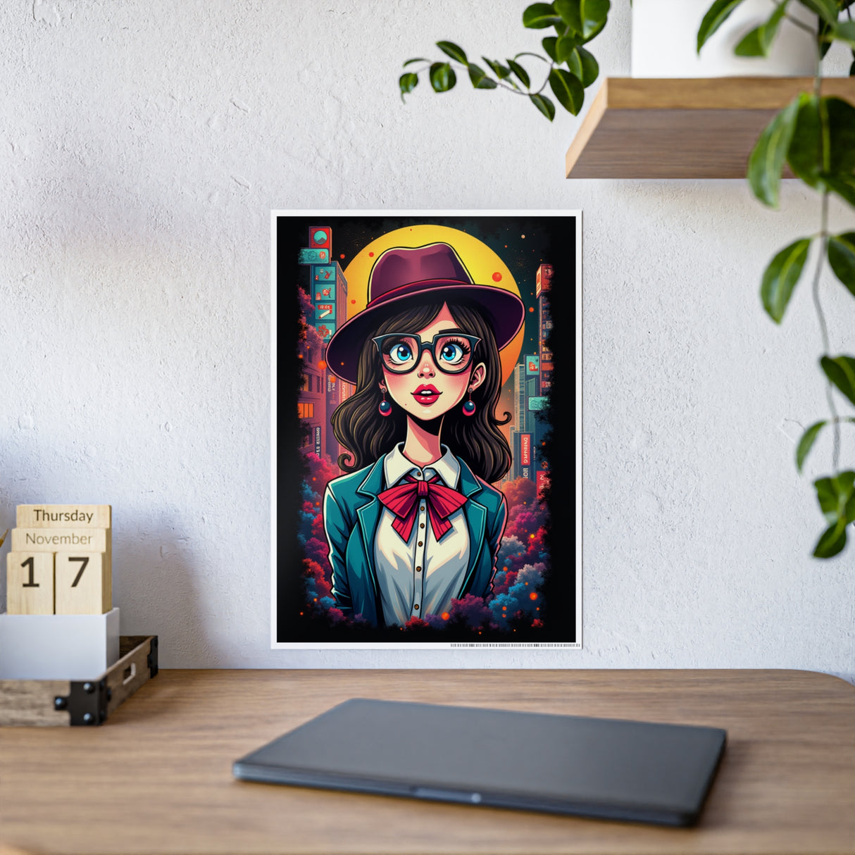 Z Detective Gloss Poster — Retro Neon Girl Portrait Art Print