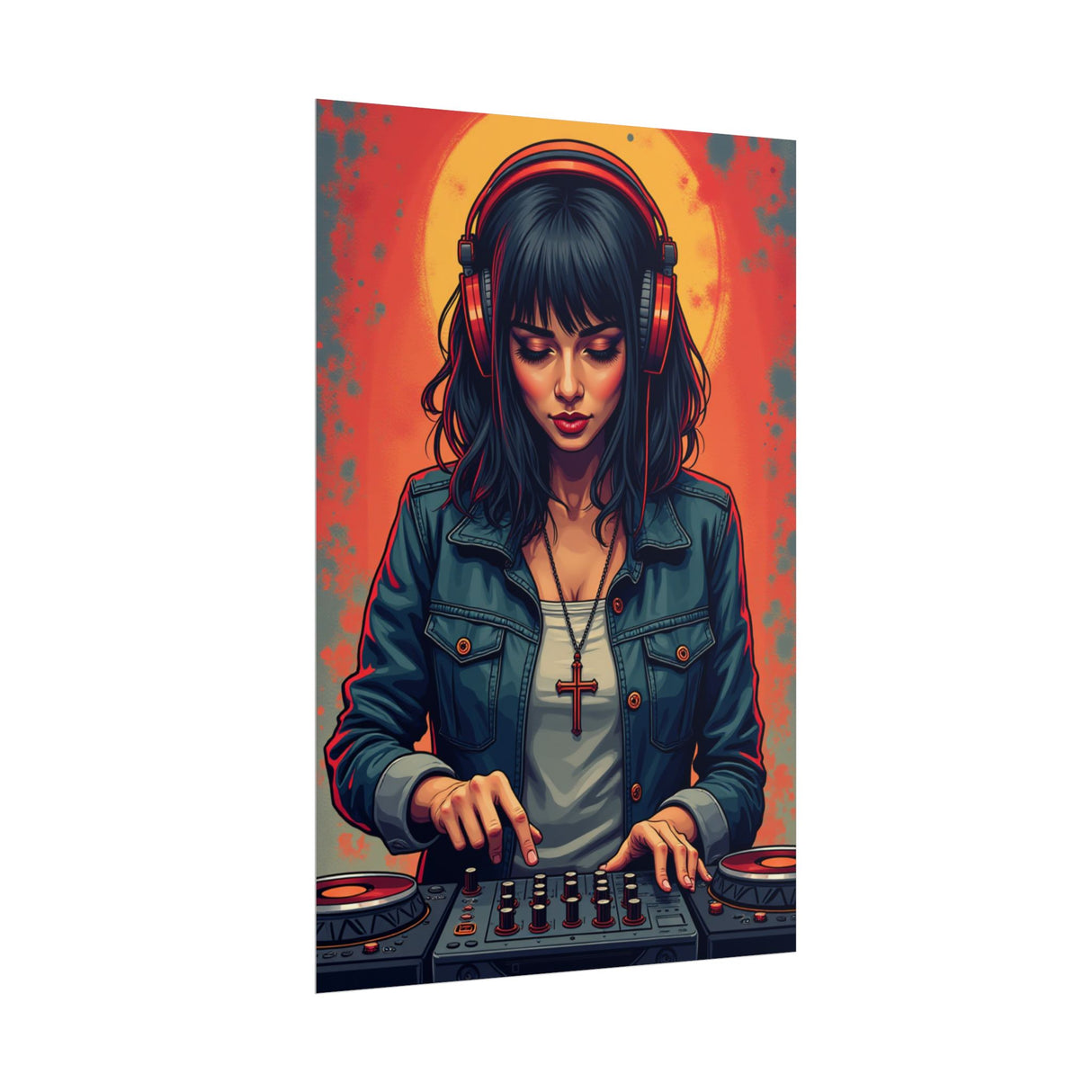 DJ Girl Poster — Retro Neon Female DJ Rolled Wall Art