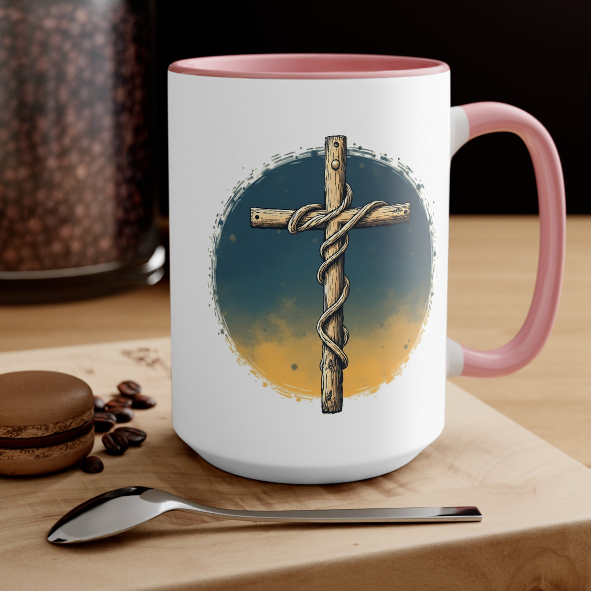 Beautiful Double message, Same Cup: Cross. Let Your Light Shine. Accent Mugs