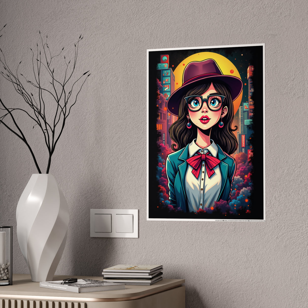 Z Detective Gloss Poster — Retro Neon Girl Portrait Art Print