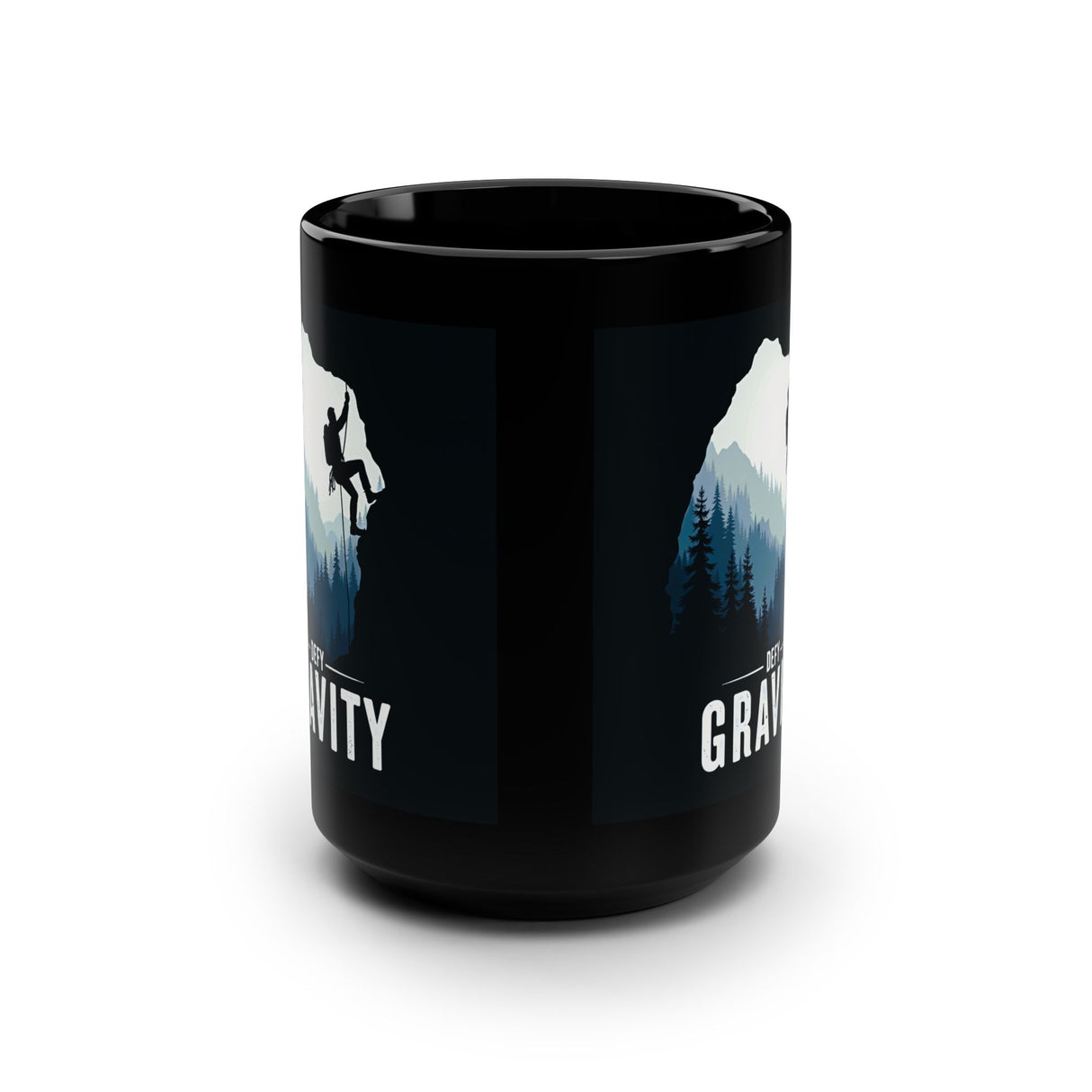 Defy Gravity Climbing Mug — 15oz Black Coffee Cup