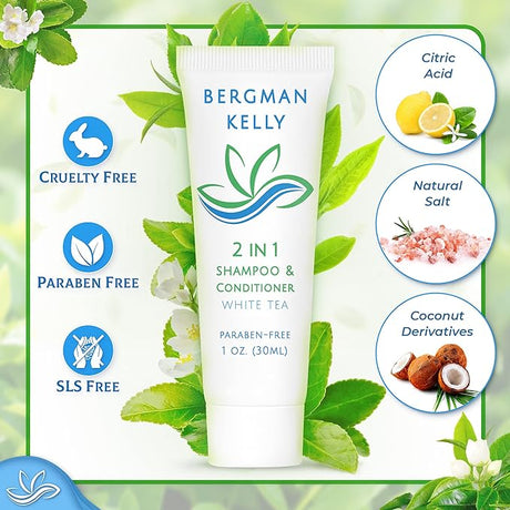 Travel Size Shampoo & Conditioner 2 in 1 (1 Fl Oz, White Tea). 50 x Case.