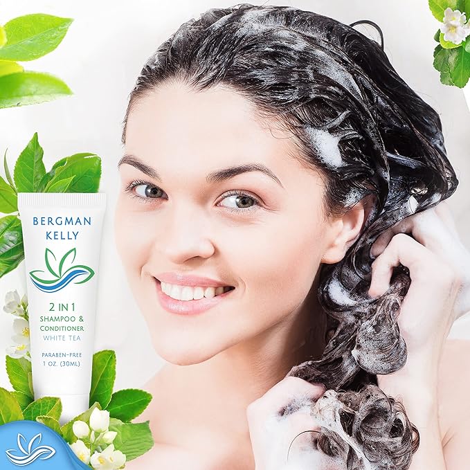 Travel Size Shampoo & Conditioner 2 in 1 (1 Fl Oz, White Tea). 50 x Case.