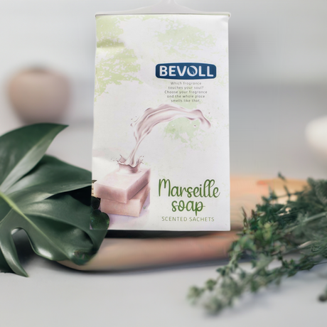 Marseille Soap Scented Hanging Sachet Bag. It is sold in lots of 12. One box contains 12 bags in total.