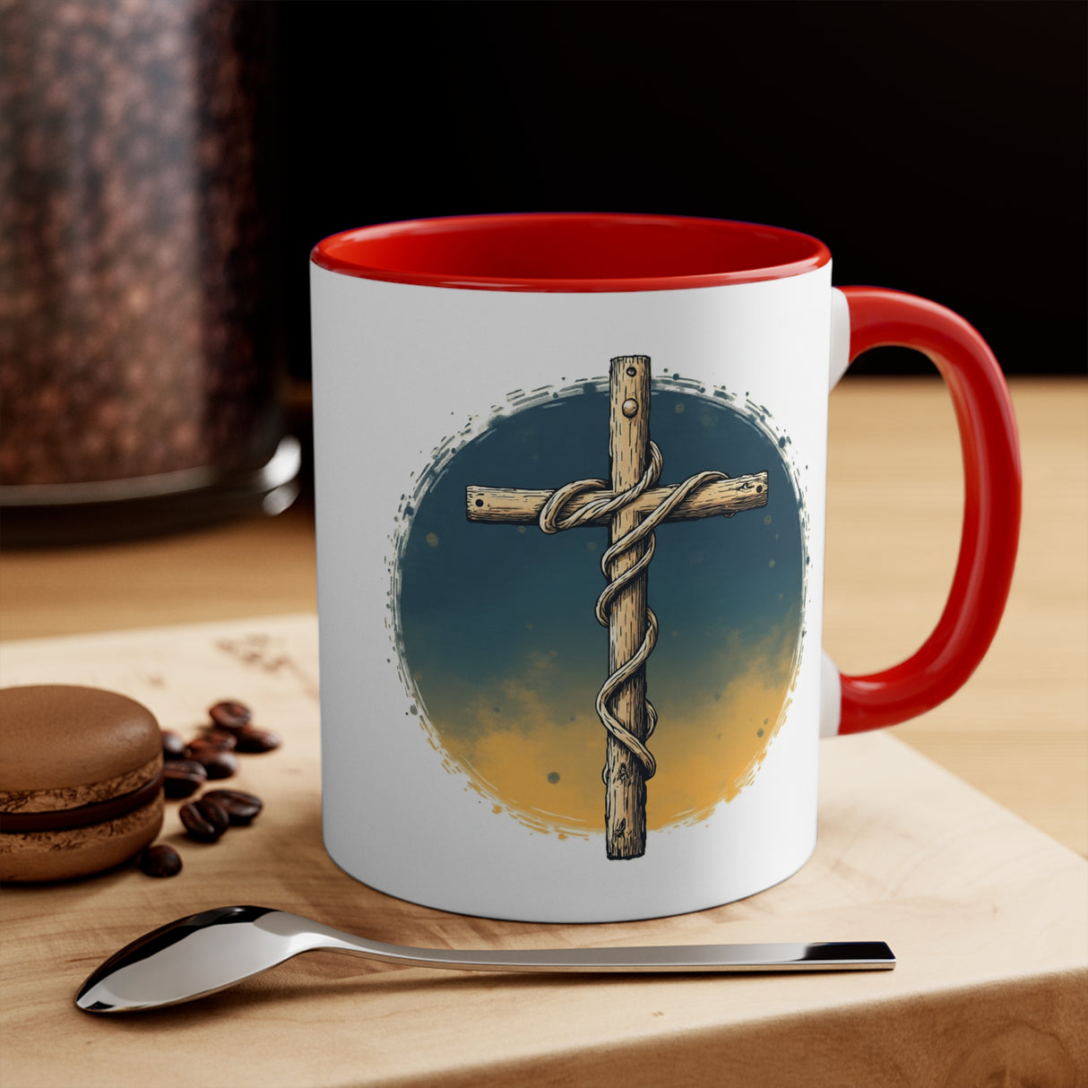 Beautiful Double message, Same Cup: Cross. Let Your Light Shine. Accent Mugs