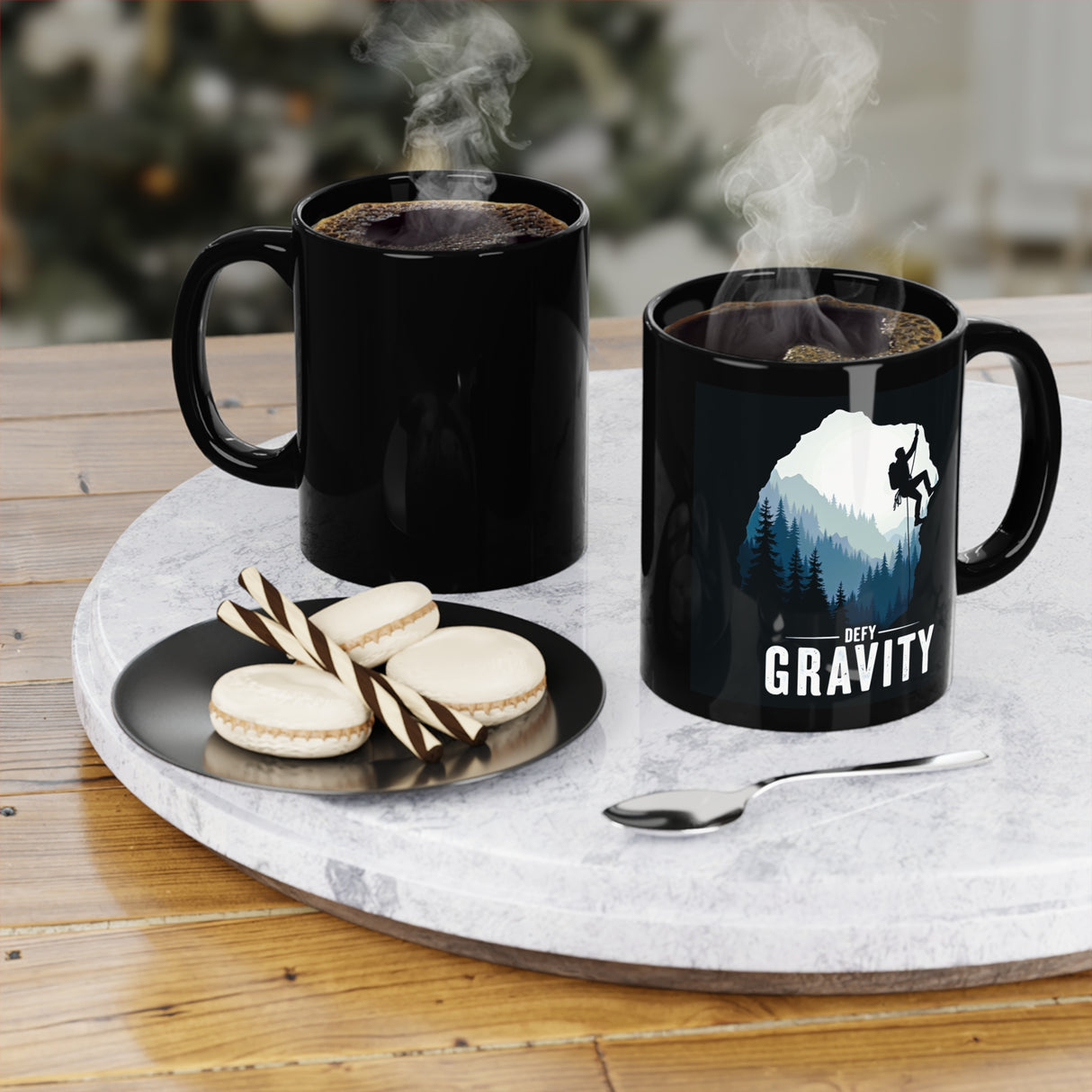 Defy Gravity. Black Coffee Mug, 11oz