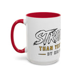 Inspirational Christian Coffee Mug — "Stronger Than Yesterday" Cross Design (11oz/15oz)