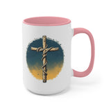 Beautiful Double message, Same Cup: Cross. Let Your Light Shine. Accent Mugs
