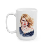 Portrait Watercolor Mug — Winter Personalized Female Face Ceramic Coffee Cup (15oz)