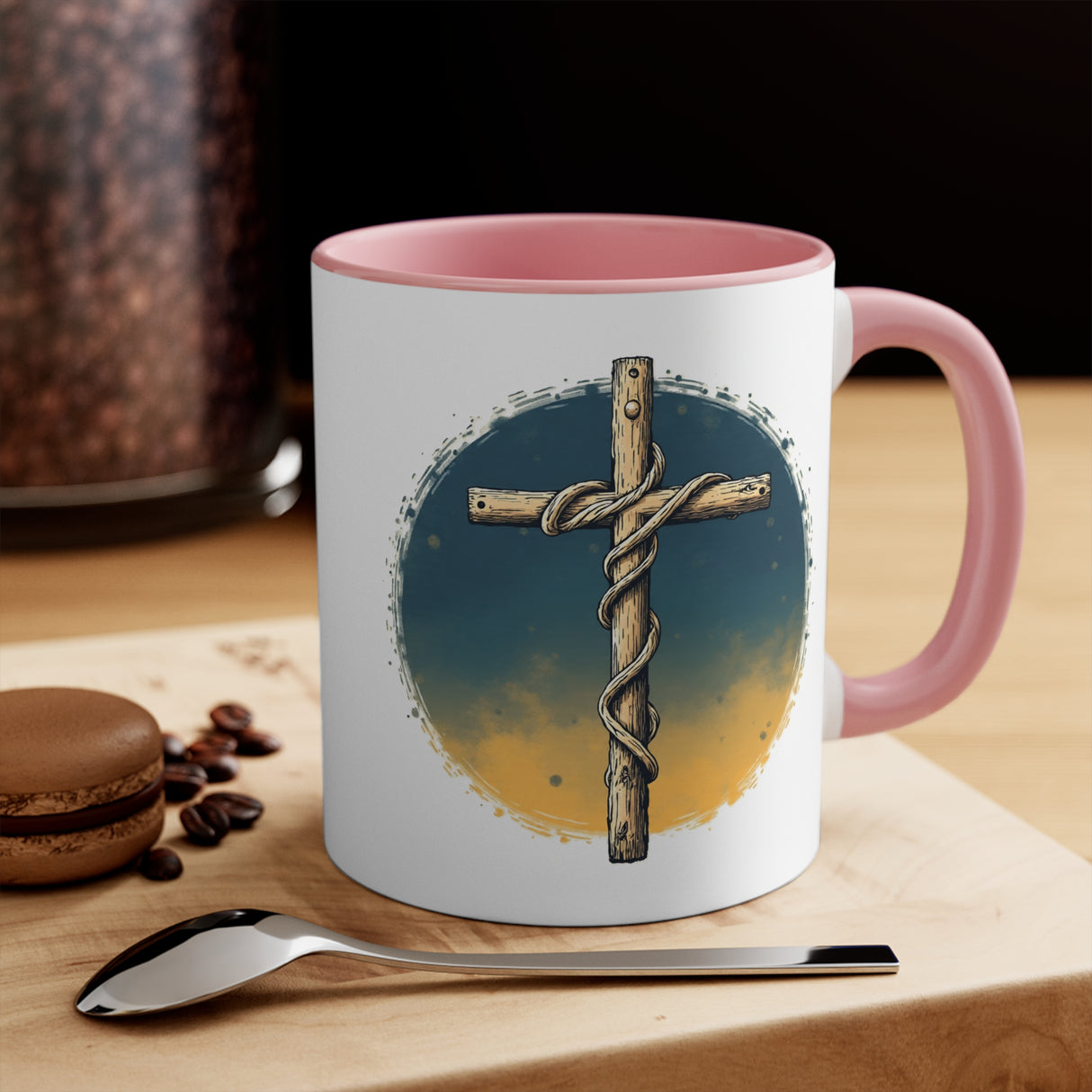 Beautiful Double message, Same Cup: Cross. Let Your Light Shine. Accent Mugs