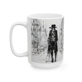 Monochrome Noir Cityscape Mug — Moody Urban Pirate Sketch Coffee Cup (15oz)