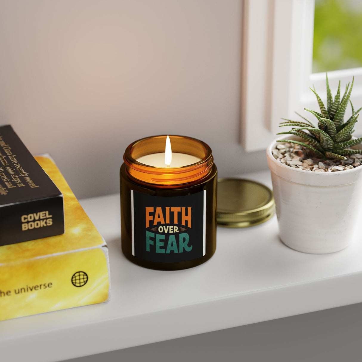 Faith Over Fear. Scented Candles, Coconut Apricot Wax (4oz)
