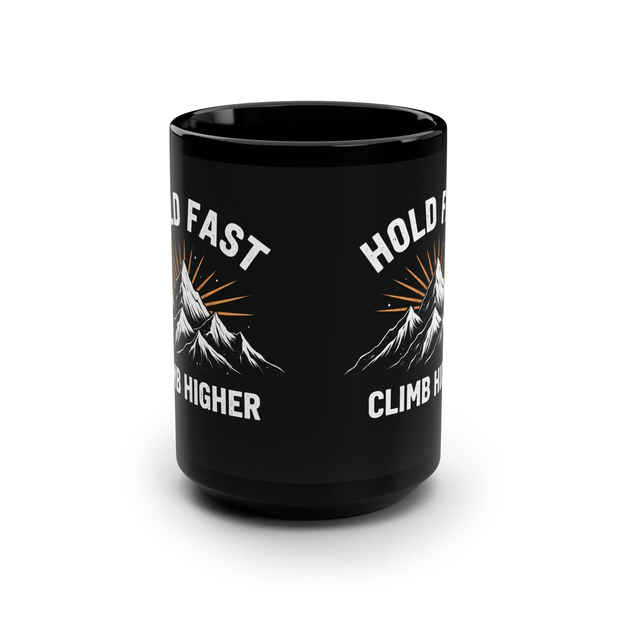 Hold Fast Climb Higher Black 15oz Mug — Mountain Adventure Coffee Cup