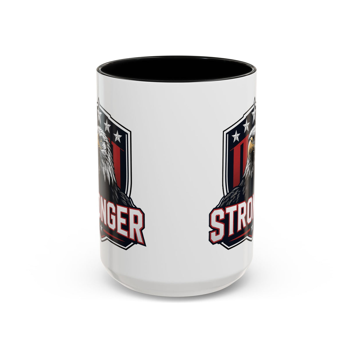 Stronger Eagle Accent Coffee Mug — Patriotic American Flag Beverage Mug (15oz)