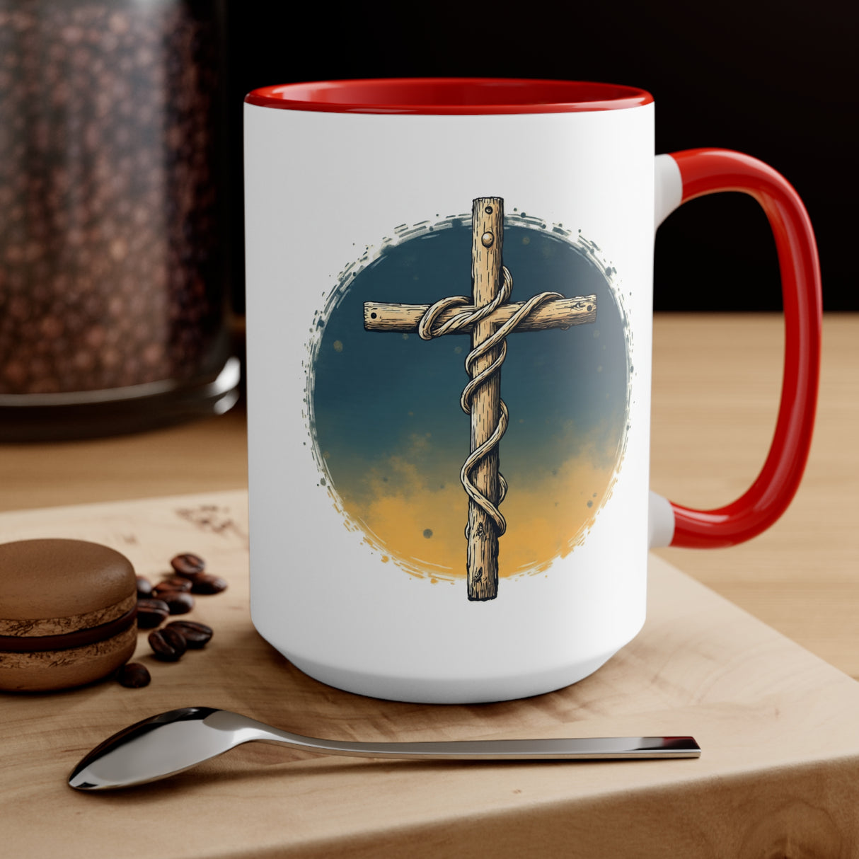 Beautiful Double message, Same Cup: Cross. Let Your Light Shine. Accent Mugs