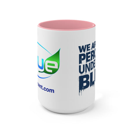 Accent Mug — 'BluePercent' Logo Coffee Cup with 'We Are the Percent Under Blue' Graphic