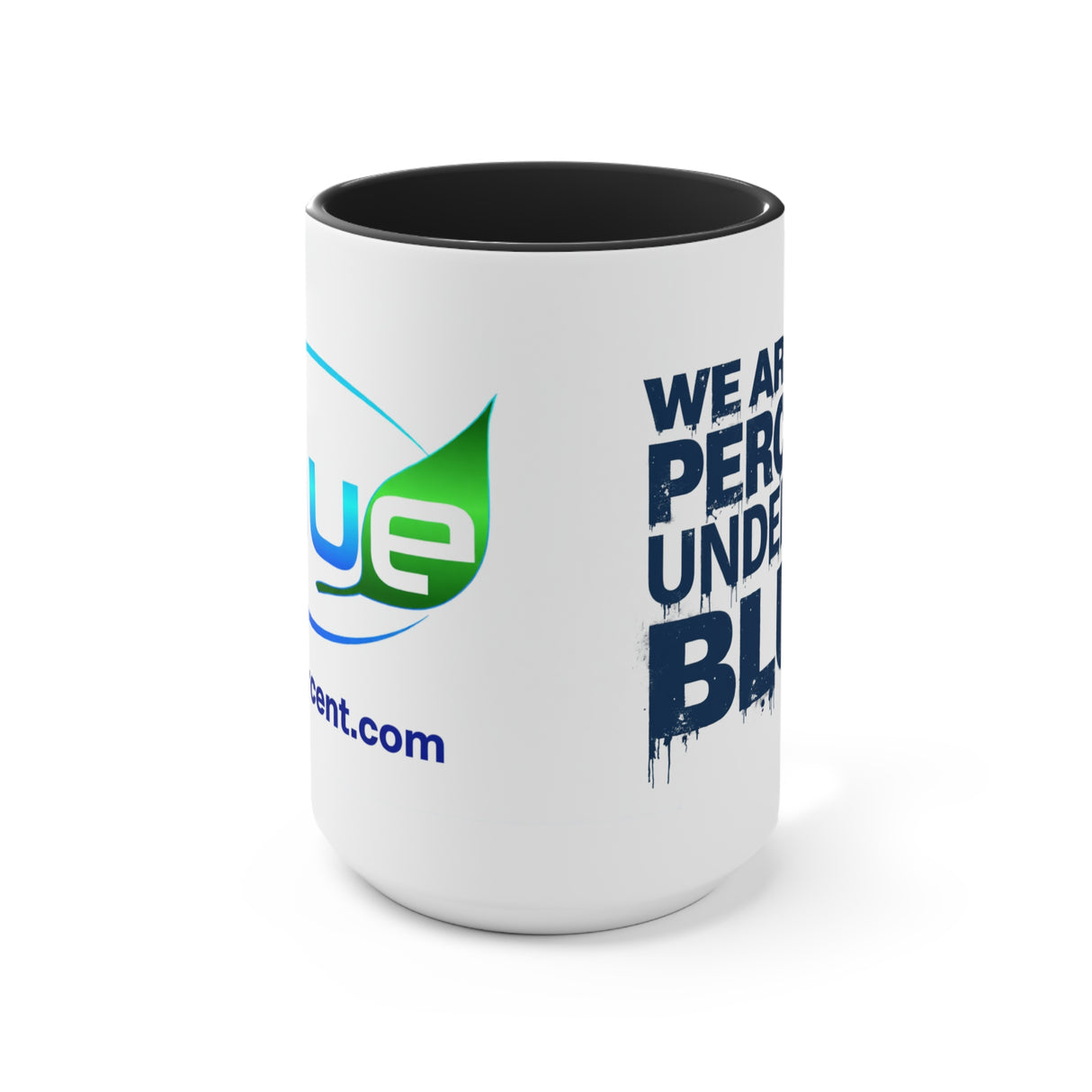 Accent Mug — 'BluePercent' Logo Coffee Cup with 'We Are the Percent Under Blue' Graphic