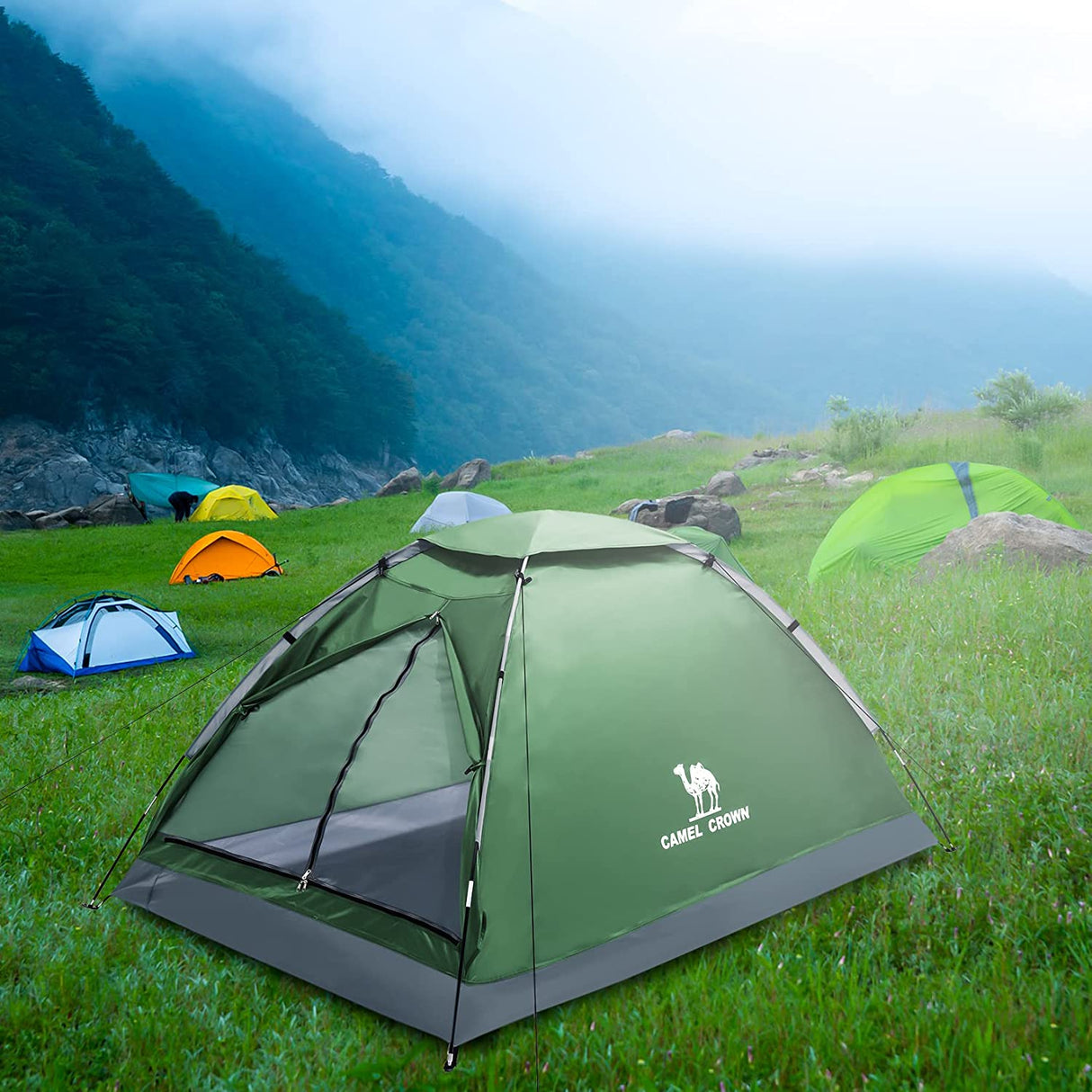 2/3/4 Person Camping Tent with Removable Rain Fly, Easy Setup Outdoor Tents Water Resistant Lightweight Portable for Family Backpacking Camping Hiking Traveling