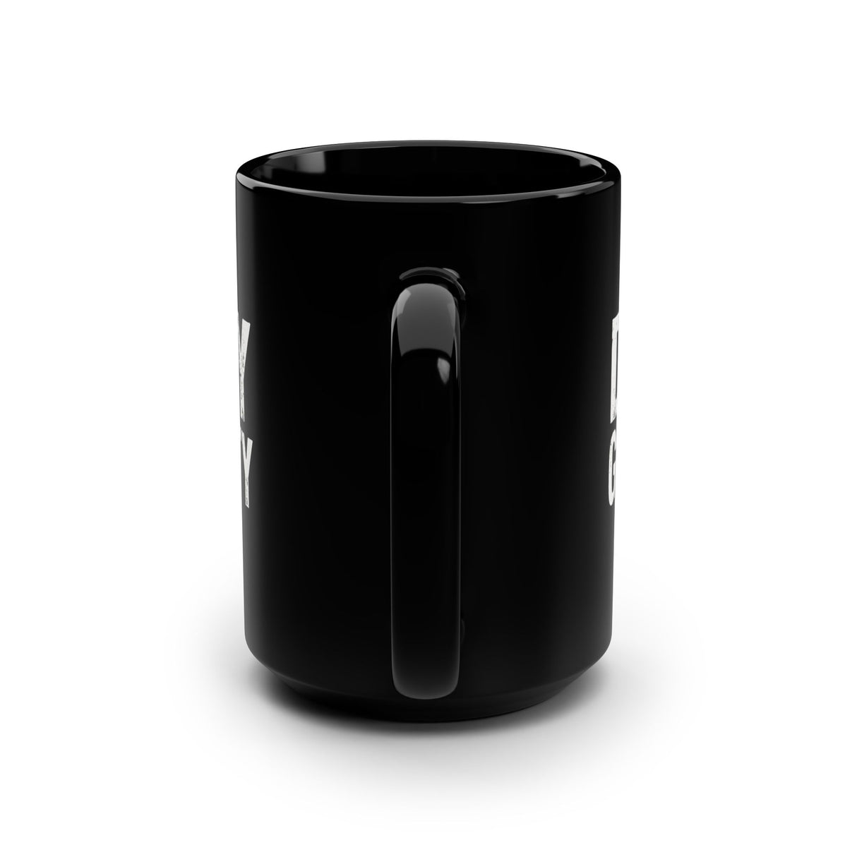Defy Gravity 15oz Black Ceramic Mug — Bold White Text Coffee Cup