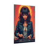 DJ Girl Poster — Retro Neon Female DJ Rolled Wall Art