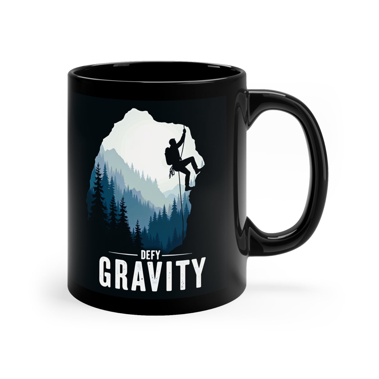 Defy Gravity. Black Coffee Mug, 11oz