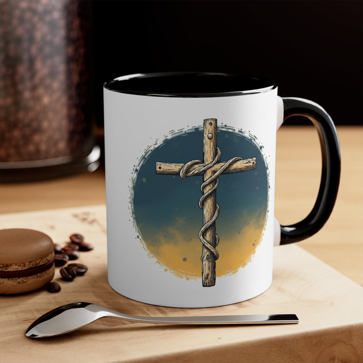 Beautiful Double message, Same Cup: Cross. Let Your Light Shine. Accent Mugs