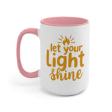 Beautiful Double message, Same Cup: Cross. Let Your Light Shine. Accent Mugs