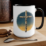 Beautiful Double message, Same Cup: Cross. Let Your Light Shine. Accent Mugs