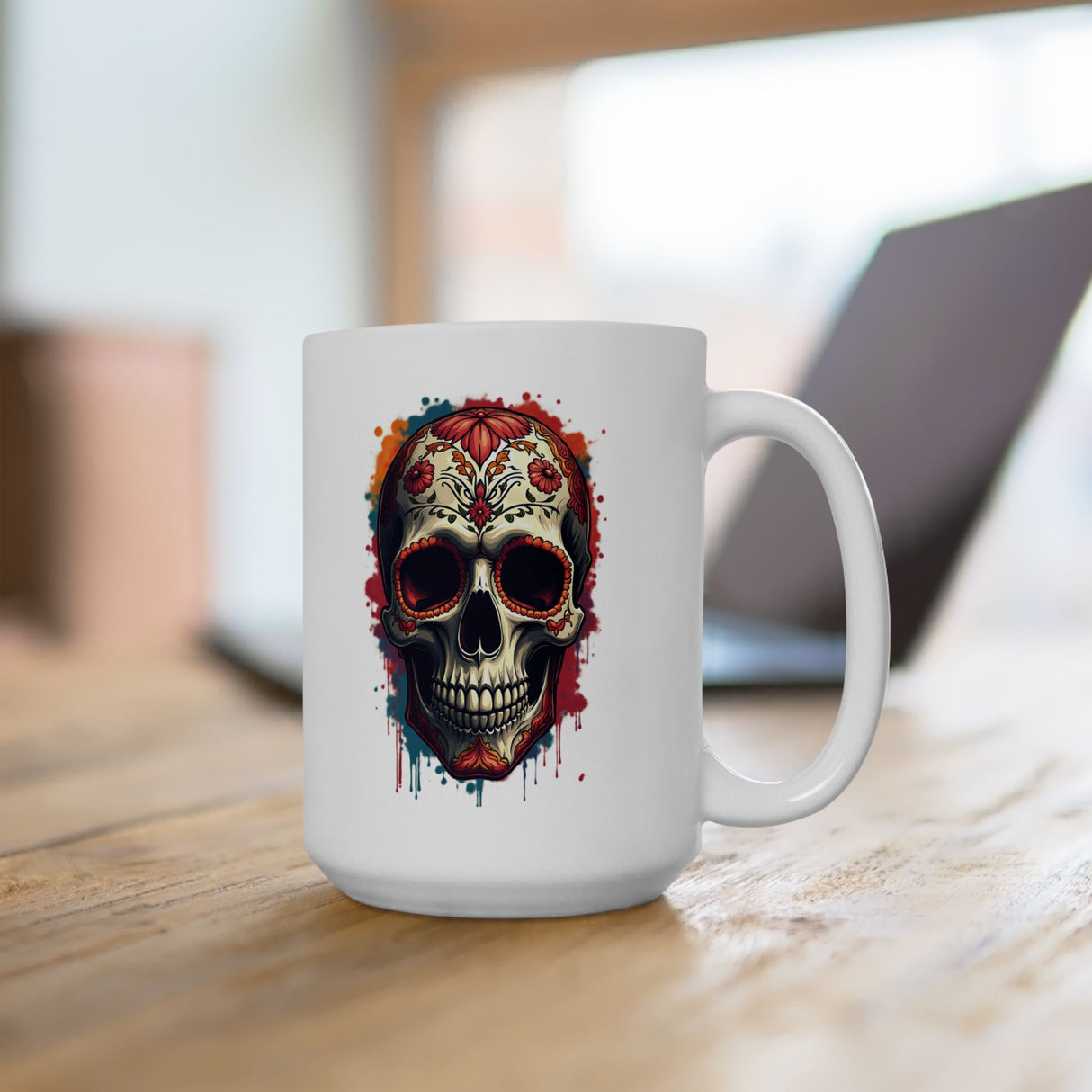 Day of the Dead Skull Ceramic Mug — Día de los Muertos Coffee Cup (11oz, 15oz)
