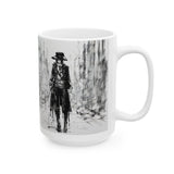 Monochrome Noir Cityscape Mug — Moody Urban Pirate Sketch Coffee Cup (15oz)