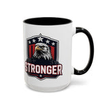 Stronger Eagle Accent Coffee Mug — Patriotic American Flag Beverage Mug (15oz)
