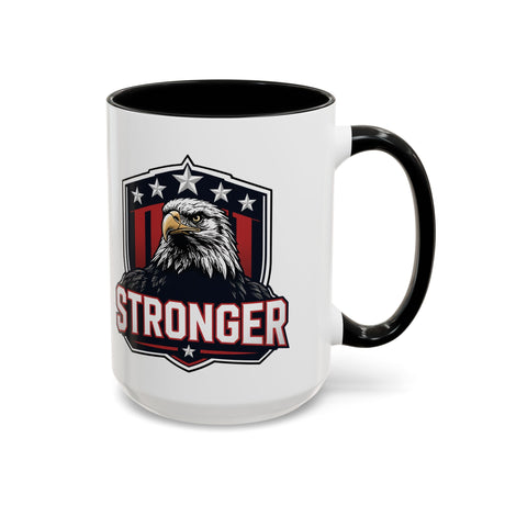Stronger Eagle Accent Coffee Mug — Patriotic American Flag Beverage Mug (15oz)