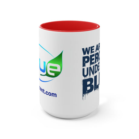Accent Mug — 'BluePercent' Logo Coffee Cup with 'We Are the Percent Under Blue' Graphic