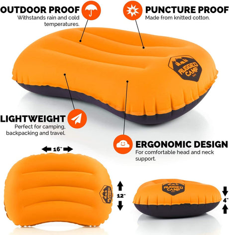 Camping Pillow - Backpacking Pillow - Camp Pillows - Multiple Colors - Compressible Inflatable Pillow, Beach Pillow, Ergonomic Neck Air Pillow & Lumbar Pillow - Use as a Beach Pillow or Hammock Pillow