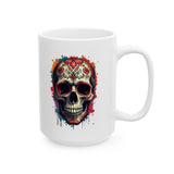 Day of the Dead Skull Ceramic Mug — Día de los Muertos Coffee Cup (11oz, 15oz)