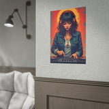 DJ Girl Poster — Retro Neon Female DJ Rolled Wall Art