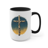 Beautiful Double message, Same Cup: Cross. Let Your Light Shine. Accent Mugs