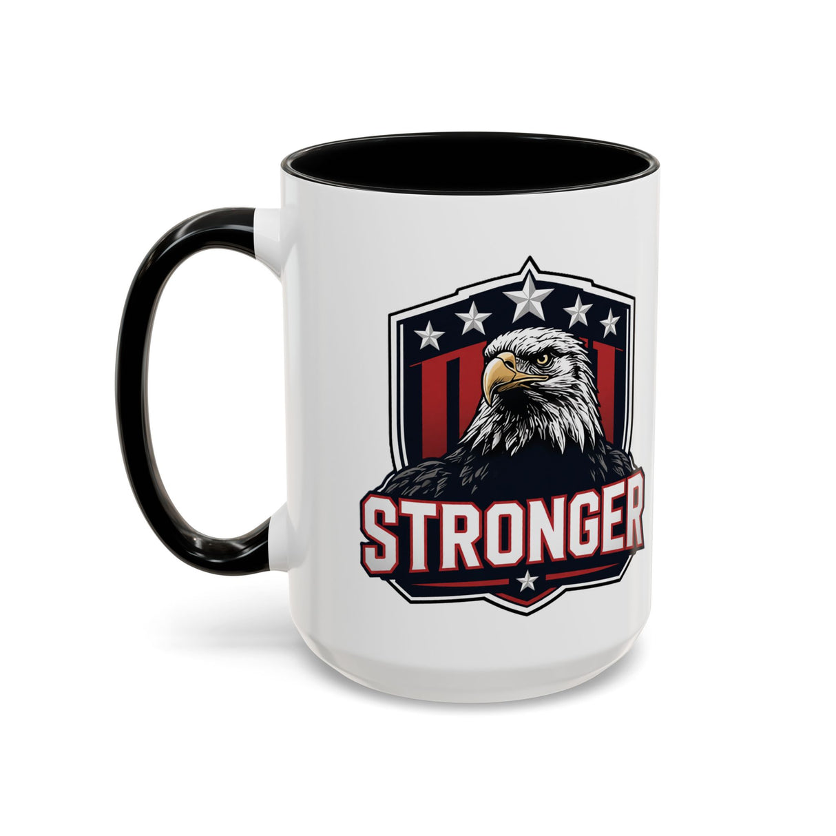 Stronger Eagle Accent Coffee Mug — Patriotic American Flag Beverage Mug (15oz)