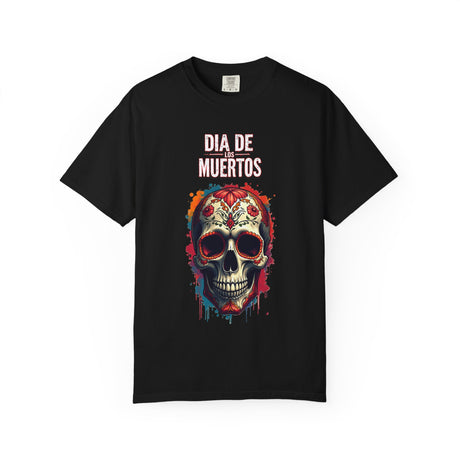 Día de los Muertos Skull T-Shirt. Colorful Sugar Skull Day of the Dead Tee Print Front and Back