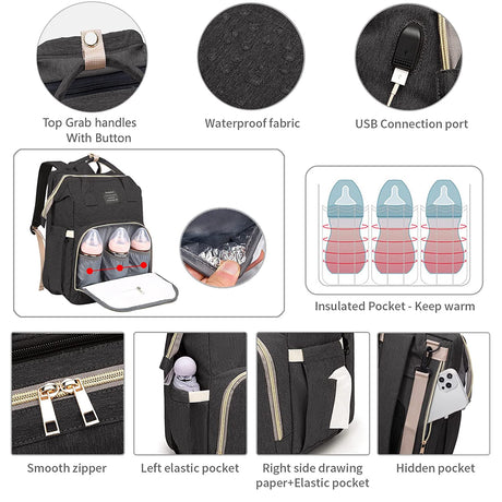Baby Diaper Bag Backpack with Changing Station, Baby Registry Search Shower Gifts, Baby Bags for Boy Girl, New Mom Gifts for Women, Large Capacity, USB Port,Black