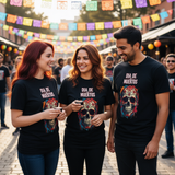 Día de los Muertos Skull T-Shirt. Colorful Sugar Skull Day of the Dead Tee Print Front and Back