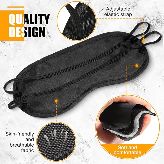 50 Pcs Eye Mask Blindfold Eye Cover. Adjustable Strap Individually Wrapped. Rest, Sleep, Travel Mask unisex (Black).
