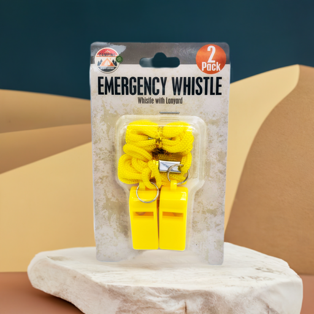 Plastic Whistle x2 with Lanyard. One case contains 10 pieces or 5 packs of 2 each in total.